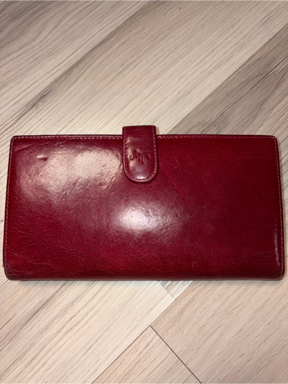 Monsac Vintage Red Leather Continental Wallet Snap Closure